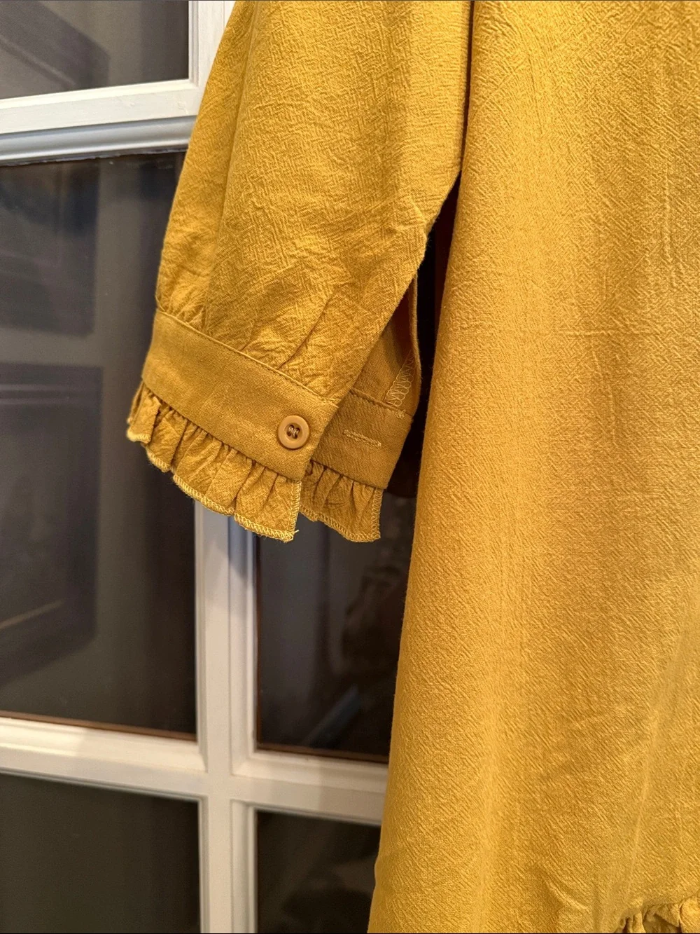 Womans Mustard Ruffle-Hem Button-Up Top - Picture 4 of 6